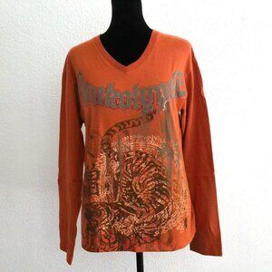 Apokolypse, Orange V-neck long sleeves shirt, with tiger print